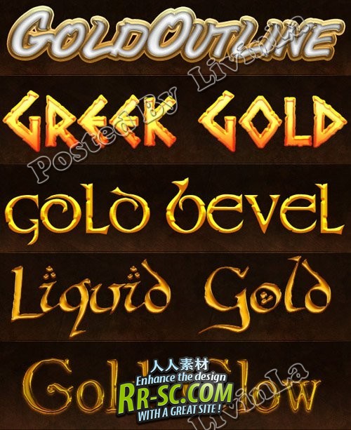 《欧式古典样式金色字模》Greek Gold Photoshop Styles