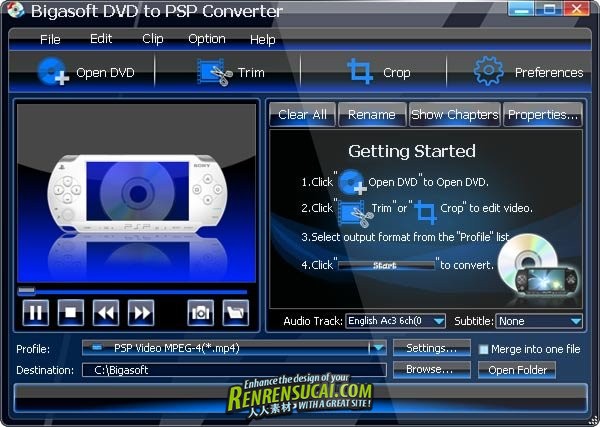 《DVD格式转换到PSP视频工具》(Bigasoft DVD to PSP Converter )v1.7.14.4344