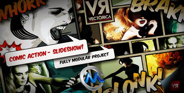 《卡通连环画片头AE模板》Videohive Comic Action Slideshow 2718009