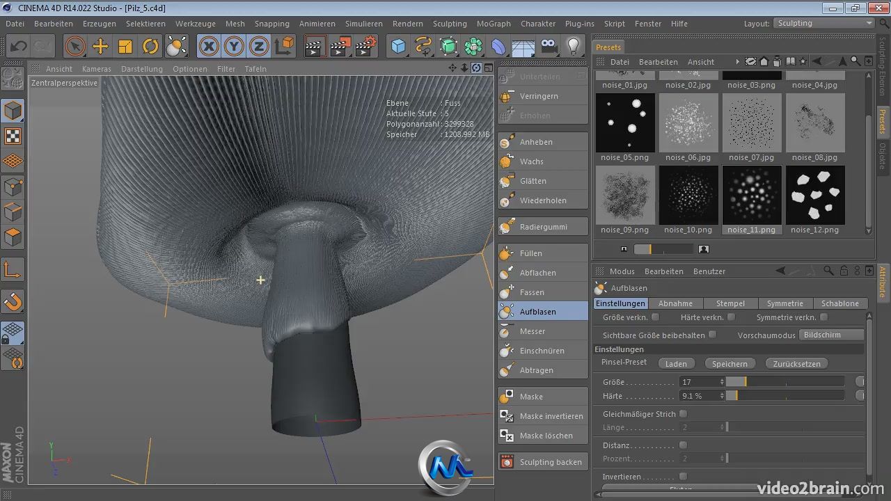 《C4D雕刻新功能实例视频教程》video2brain Sculpting in CINEMA 4D 14 German