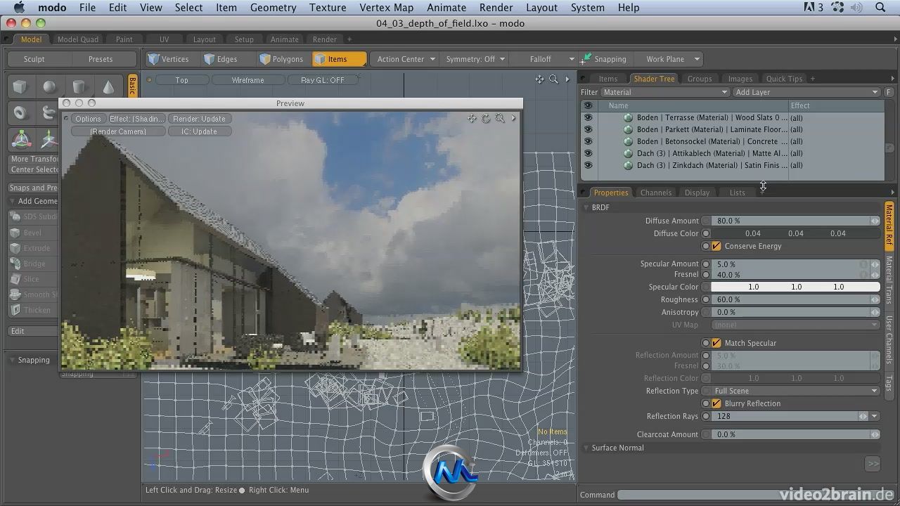 《Modo建筑设计视频教程》video2brain Modo Workshop Architecture Detailed Desig...