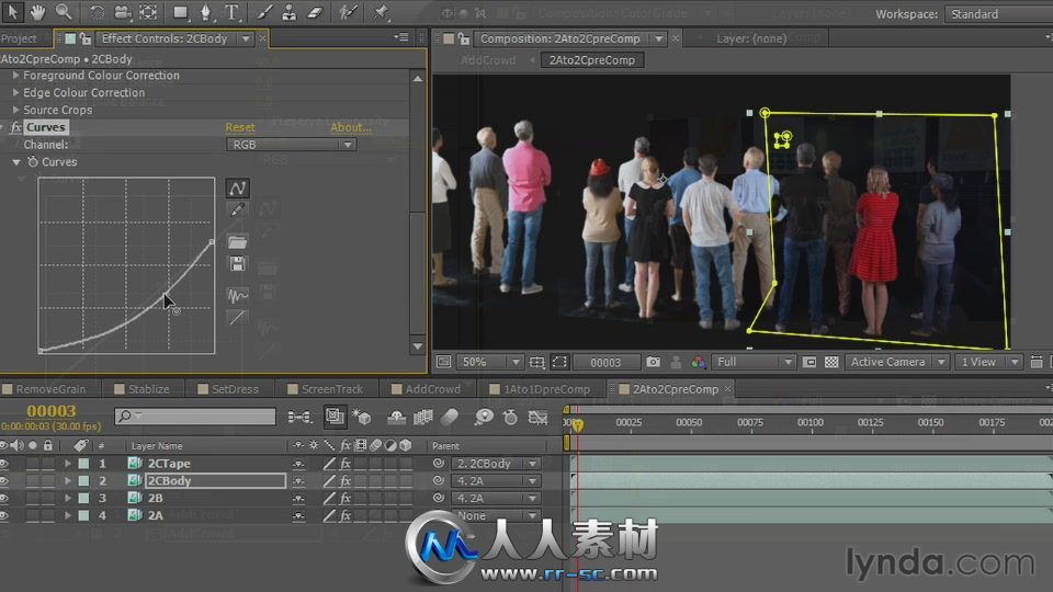 《AE人群抠像特效制作视频教程》Lynda.com VFX Techniques Crowd Replication with...