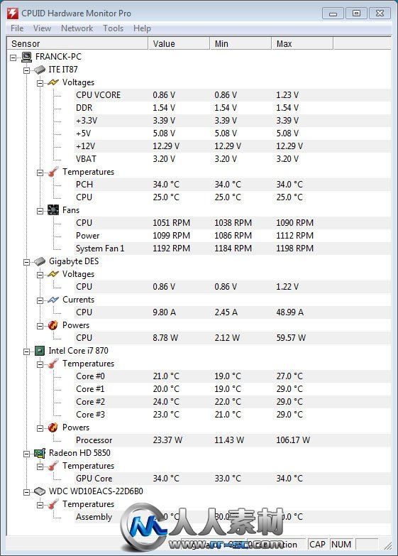 《硬件监控程序》(CPUID HWMonitor Pro)v1.16 x86|x64[压缩包]