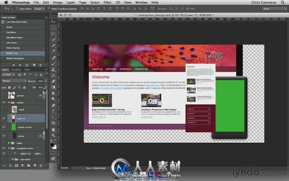 《PS交互设计复合图层视频教程》Lynda.com Using Layer Comps to Show Interactive...