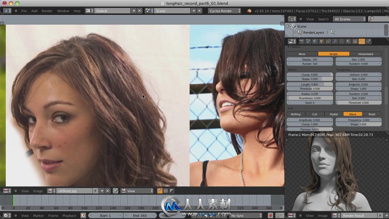 《Blender角色头发渲染视频教程》CG Cookie Styling and Rendering Long Hair with...