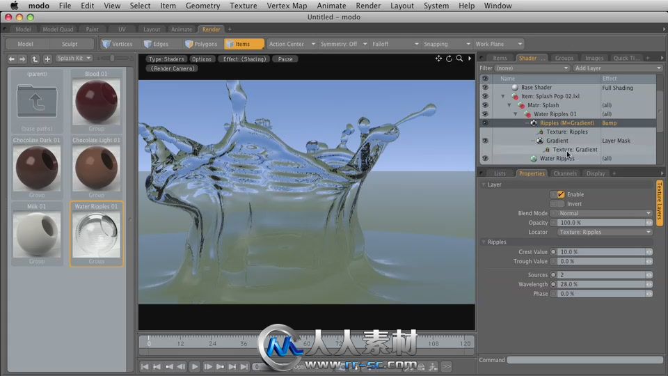 《Modo流体飞溅特效插件V6版+教程》Luxology Splash Kit for modo 601 modo 501mod...