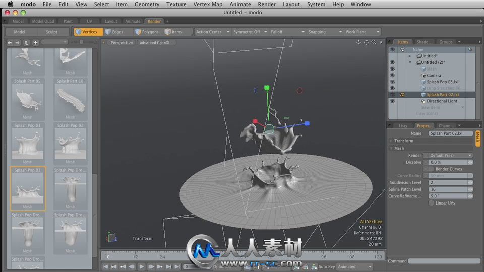 《Modo流体飞溅特效插件V6版+教程》Luxology Splash Kit for modo 601 modo 501mod...