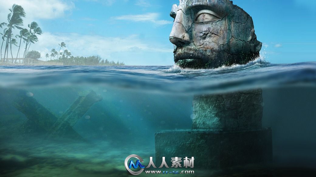 《PS淹没雕塑处理视频教程》Digital-Tutors Submerging a Scene Through Photo Man...