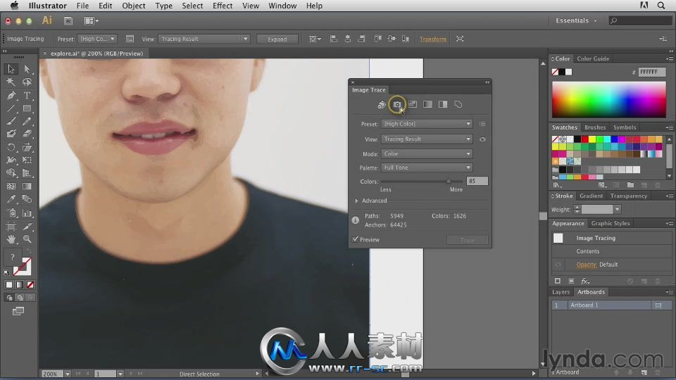 《Illustrator艺术插画视频教程》Lynda.com Tracing Artwork with Illustrator