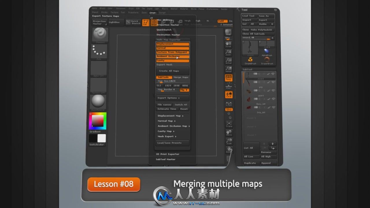 《ZBrush地图插件使用技术视频教程》Digital-Tutors Using the Multi Map Exporter...