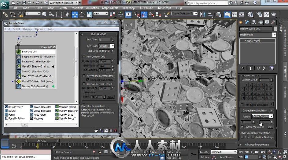 《3dsmax降落纽扣制作视频教程》CG Cookie Exclusive Falling buttons with Box 2