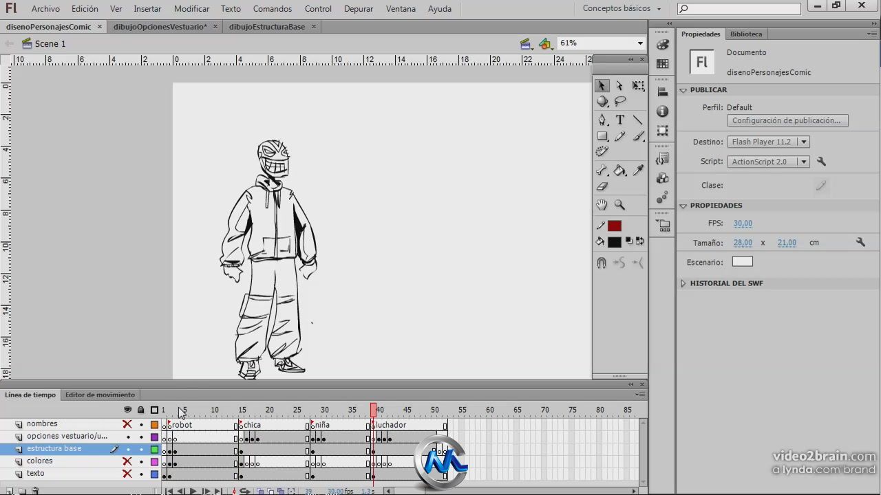 Flash漫画人物制作视频教程 video2brain Comic Characters Spanish