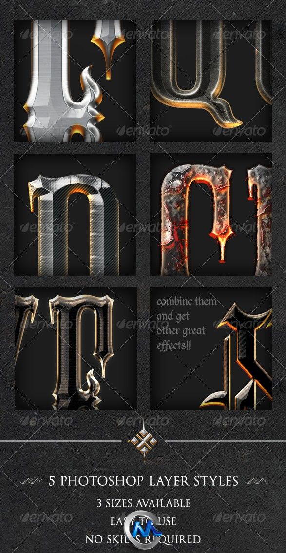 中世纪哥特式字样PS模板 Graphicriver Chrome &amp; Fire Gothic Medieval Layer Styl