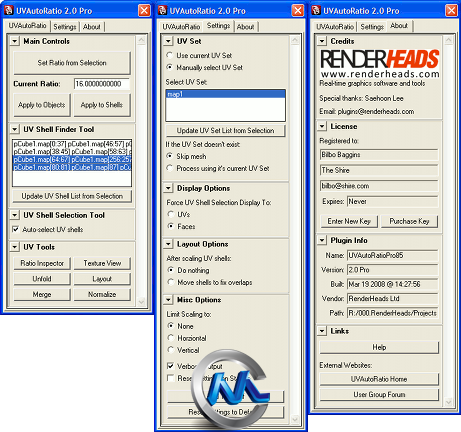 MAYA上色控制插件V2.5.4版 RenderHeads UVAutoRatioPro v2.5.4 for Maya 2011-2014...