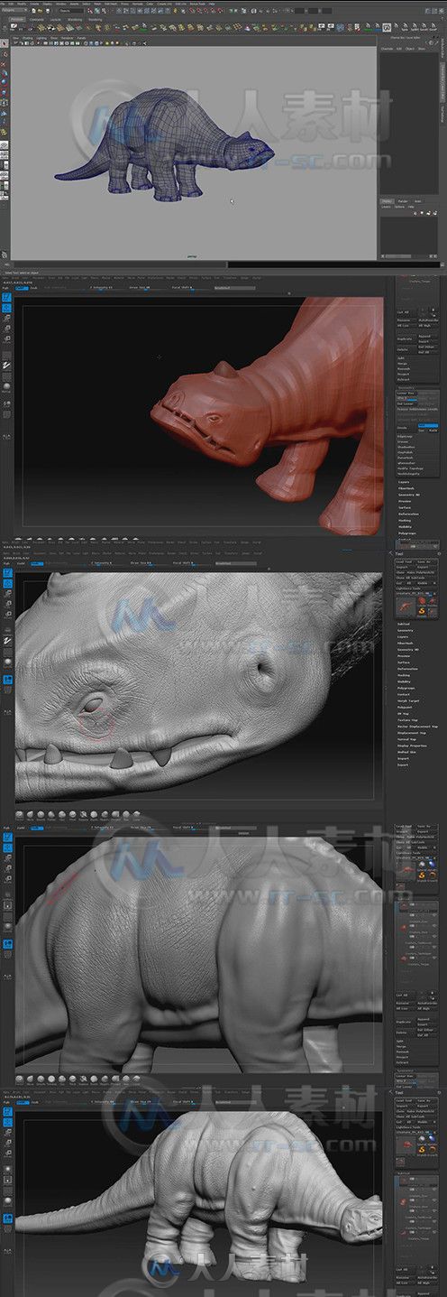 ZBrush恐龙怪兽雕刻剖析训练视频教程 Simply Lightwave Surface Anatomy Detailing...