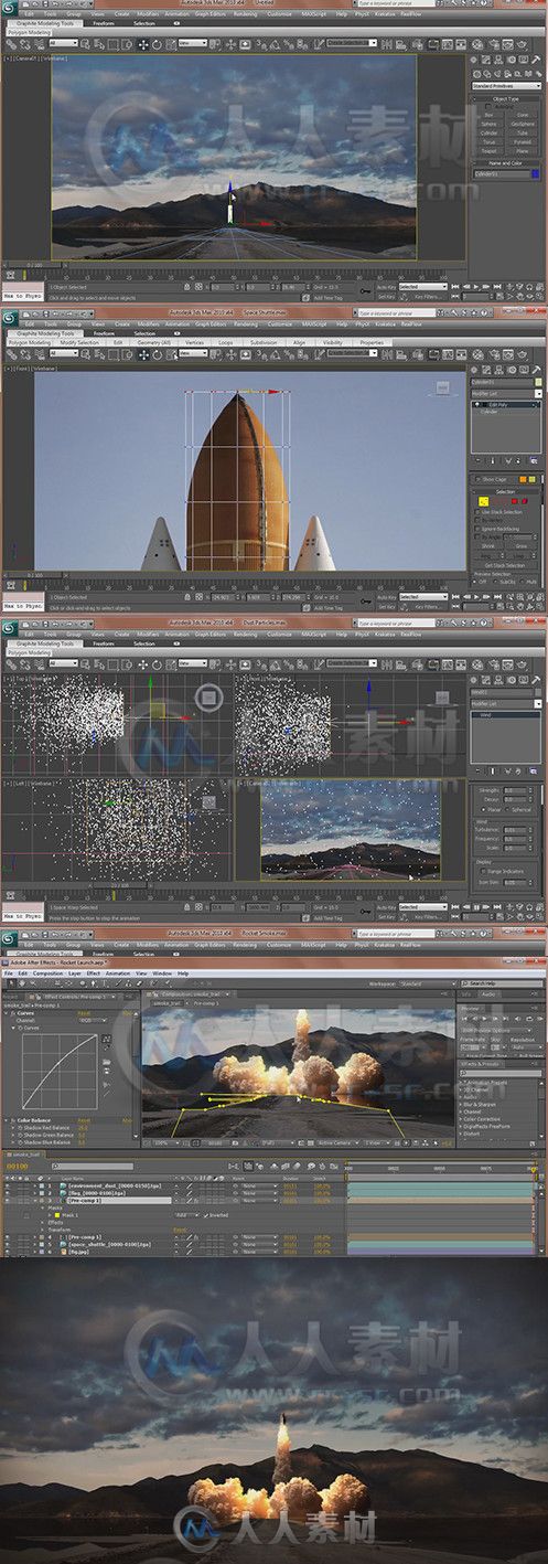 3dsMax与FumeFX火箭发射特效制作视频教程 Digital-Tutors Simulating a Rocket Lau...