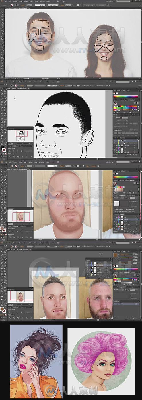 AI男性矢量画像绘画视频教程 Tuts+ Premium Mastering Male Vector Portraits