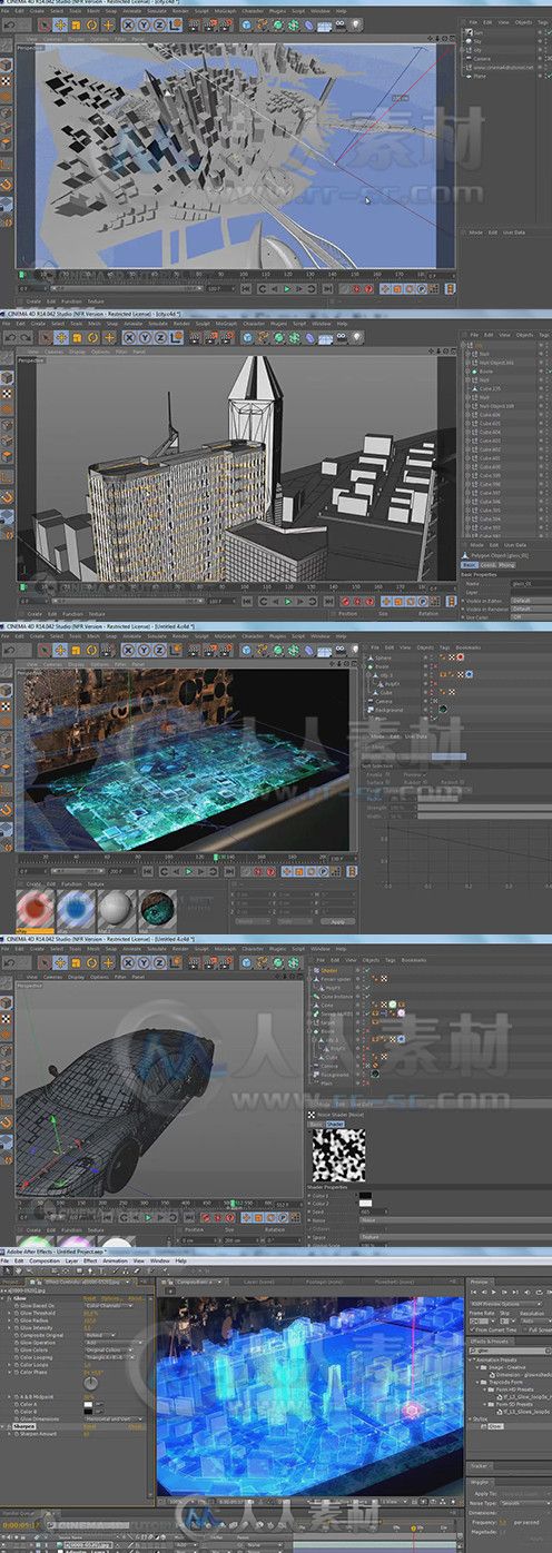 C4D城市全息特效制作视频教程 Cinema 4D Tutorial.Net Hologram City Tutorial