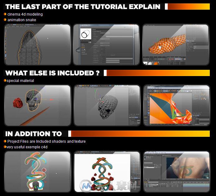 C4D三维纹身特效制作视频教程 Cinema 4D Tutorial.Net 3D Tattoo Transformation