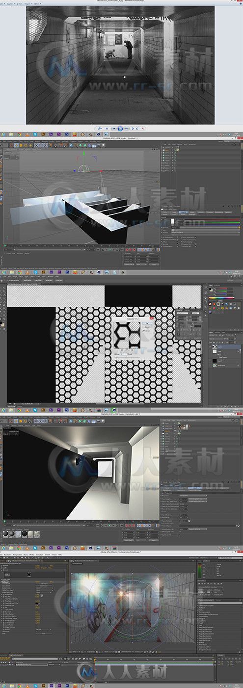 C4D中Vray火车站楼廊制作视频教程 Curse Studio The Train Station Tutorial VrayF...