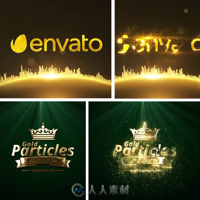 黄金粒子Logo演绎动画AE模板 Videohive Gold Particles Logo Pack 8409433