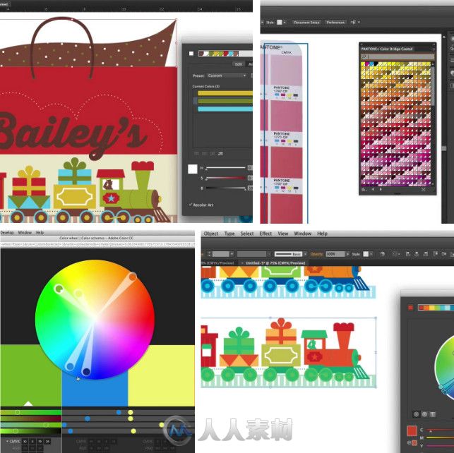 Illustrator调色板多功能性着色艺术视频教程 Train Simple Illustrator CC Recolor...