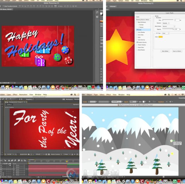 AE与PS节日宣传设计训练视频教程 Udemy Adobe Holiday Season Bundle