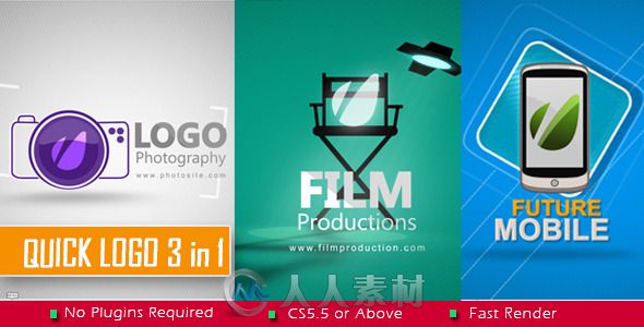 快捷标题三合一Logo演绎动画AE模板 Videohive Quick Logo 3 in 1 9070056