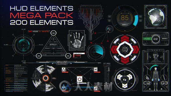 超现实平视显示界面特效动画AE模板 Videohive HUD Elements Mega Pack 11250824