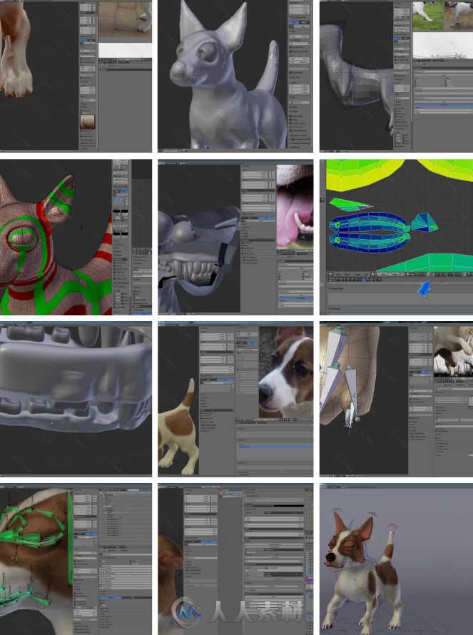Blender可爱小狗建模贴图骨骼动画完整制作训练视频教程 Gumroad Jack Russell Blen...