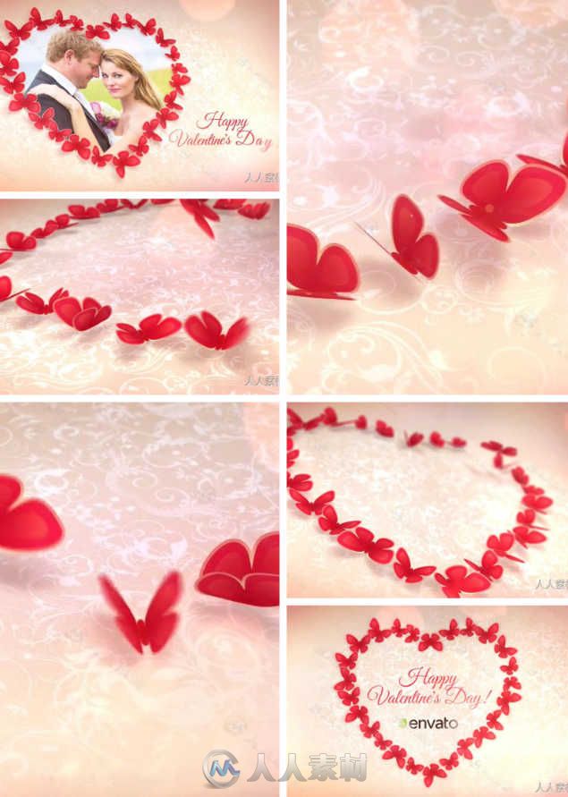 甜蜜情人节蝴蝶心形包装动画AE模板 Videohive Sweet Butterflies Valentine's Day ...