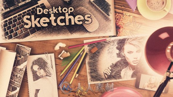 温馨桌面草图相册动画AE模板 Videohive Desktop Sketches 14259654