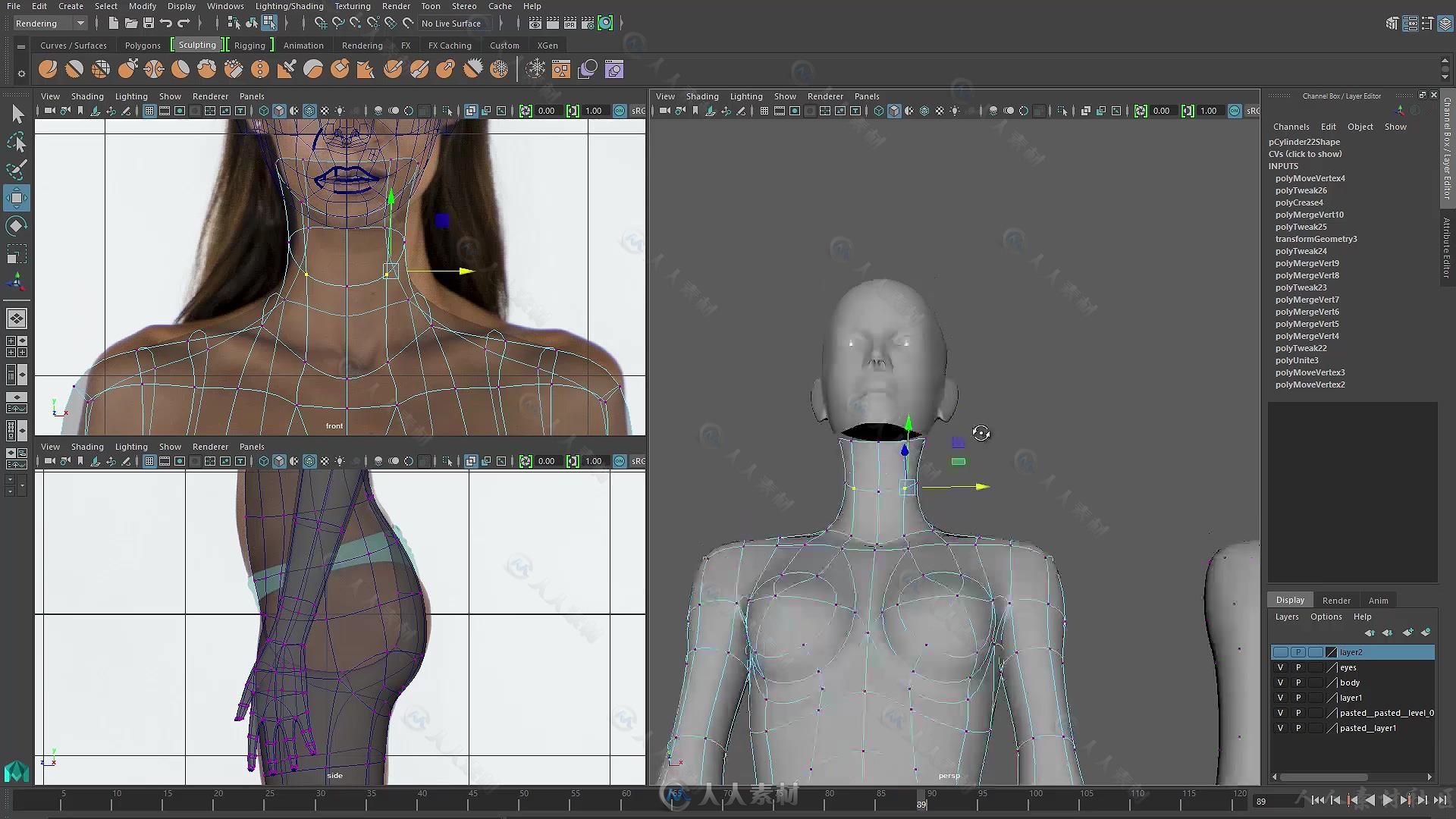 Maya女性身体游戏角色建模训练视频教程 METHOD J MAYA 2016 FEMALE BODY CHARACTER...