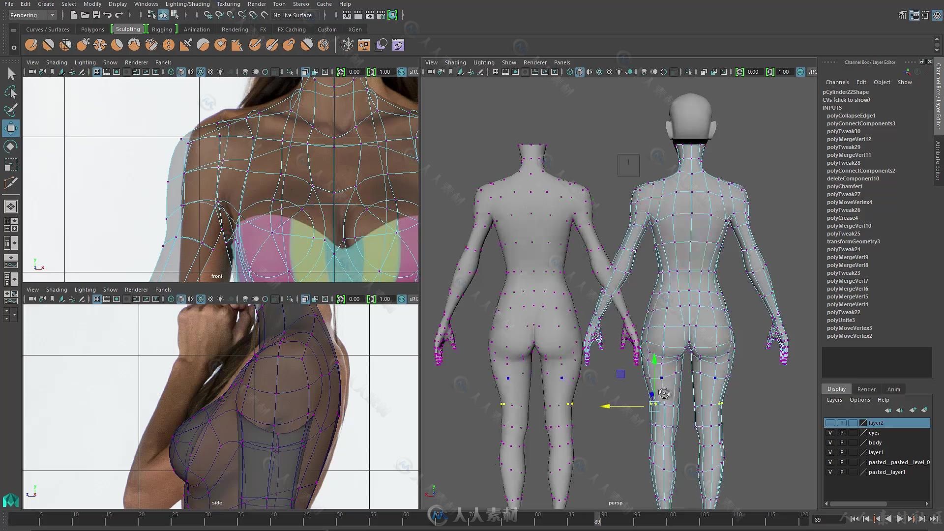 Maya女性身体游戏角色建模训练视频教程 METHOD J MAYA 2016 FEMALE BODY CHARACTER...