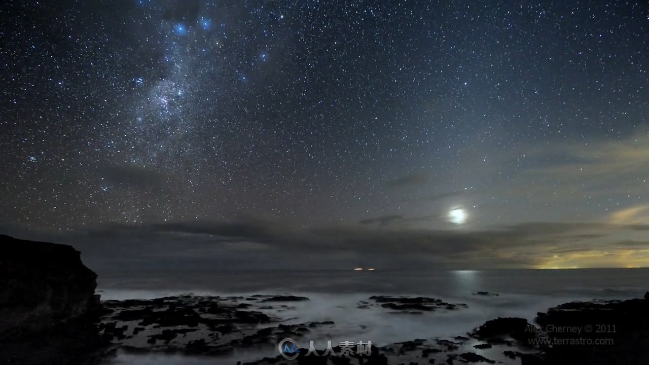 延时摄影海洋夜晚的星空高清实拍视频素材