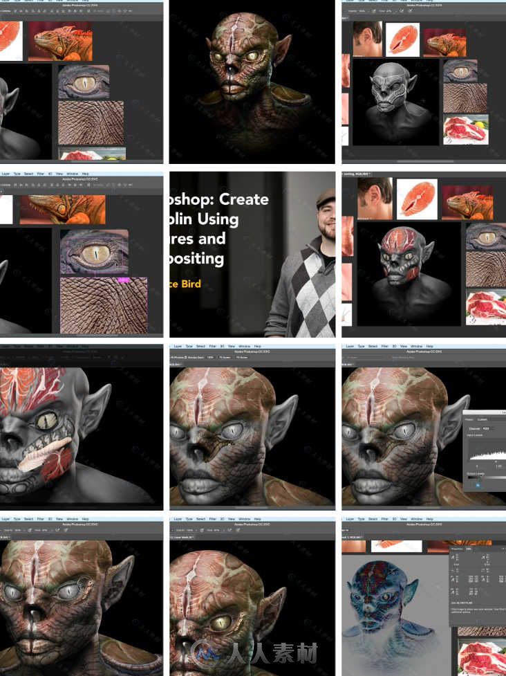 妖精角色纹理特效合成实例训练视频教程 Photoshop Create a Goblin Using Textures...