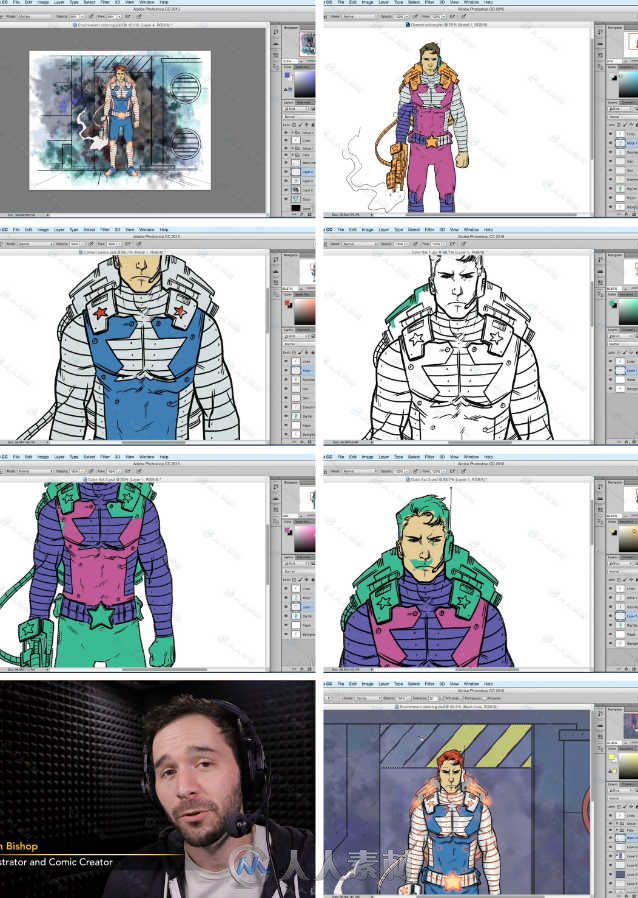 PS卡通漫画人物着色上色技巧视频教程 Photoshop Coloring Comic Book Characters