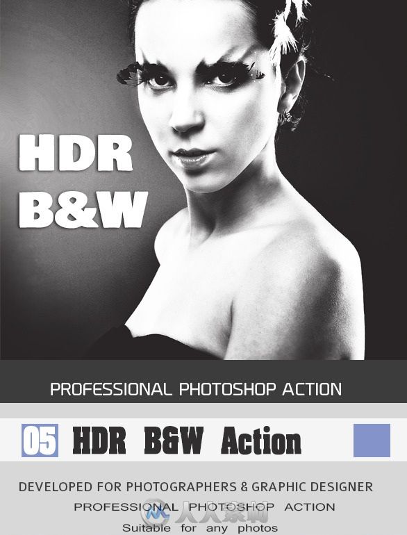 5组HDR高动态范围图像处理PS动作GraphicRiver - 05 HDR B&amp;W Action 11278106