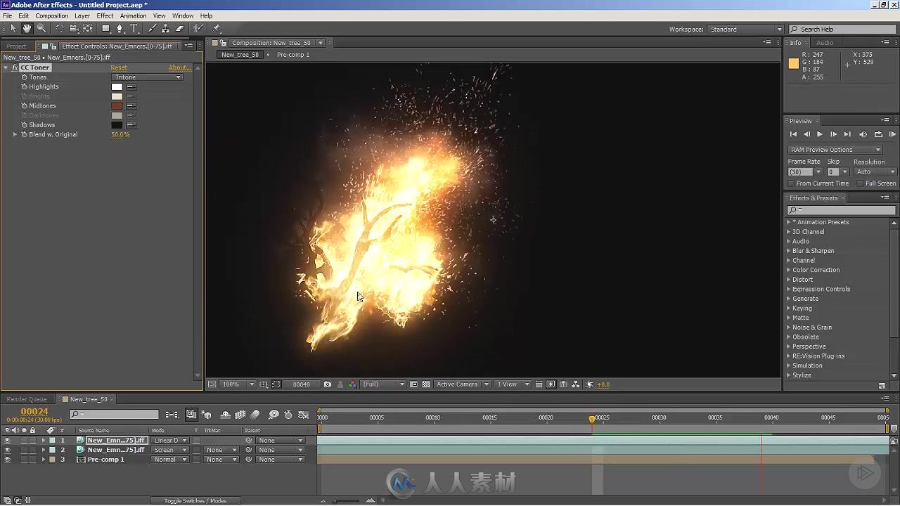 Maya树木燃烧流体与粒子特效视频教程 PLURALSIGHT SIMULATING A BURNING TREE IN MAYA