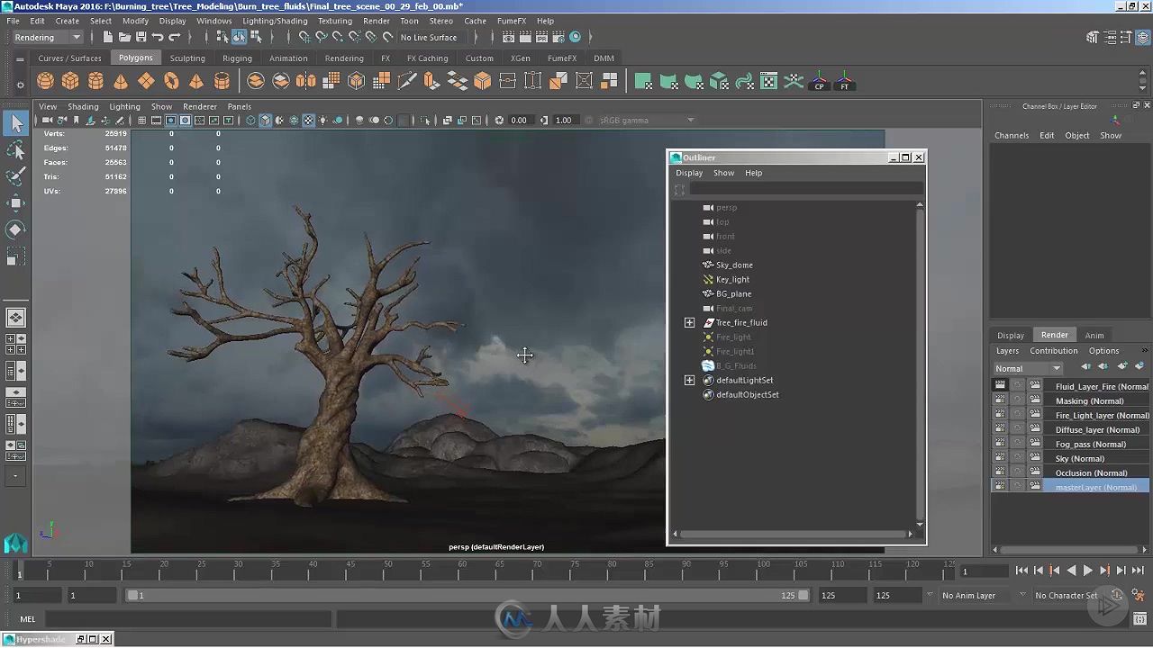 Maya树木燃烧流体与粒子特效视频教程 PLURALSIGHT SIMULATING A BURNING TREE IN MAYA