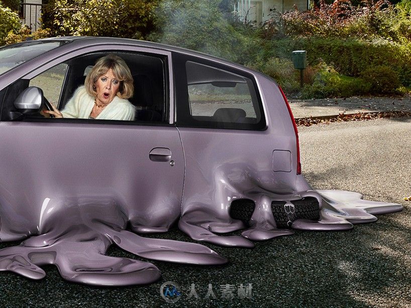 汽车融化-surreal scenes show melting cars disappear into suburban streets