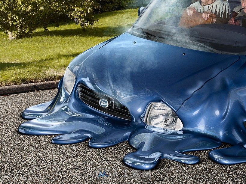 汽车融化-surreal scenes show melting cars disappear into suburban streets