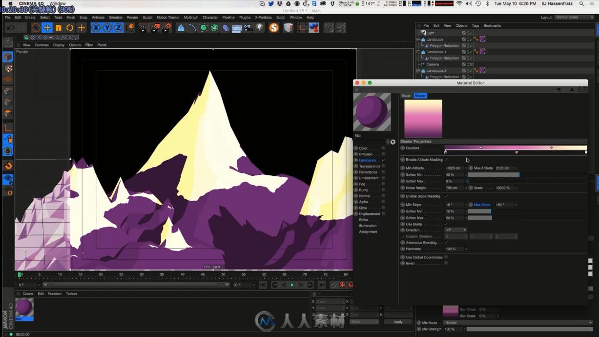 低多边形卡通高山C4D教程 How to Create Cartoon Mountains in Cinema 4D