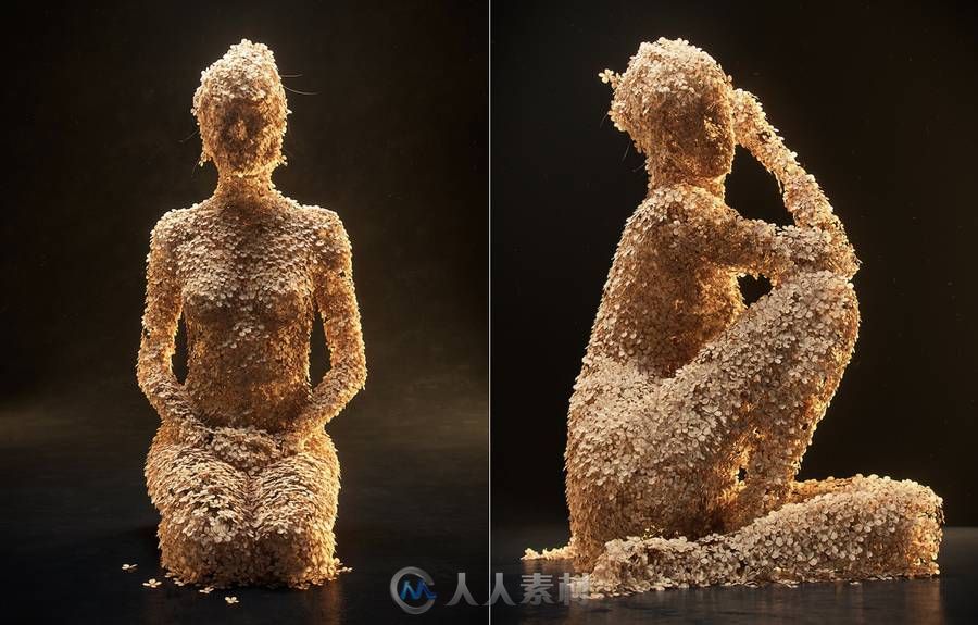 花瓣黏贴成的女人-Digital Woman Sculptures Shaped by Flowers