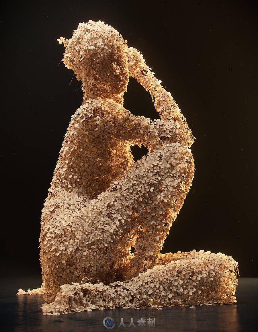 花瓣黏贴成的女人-Digital Woman Sculptures Shaped by Flowers