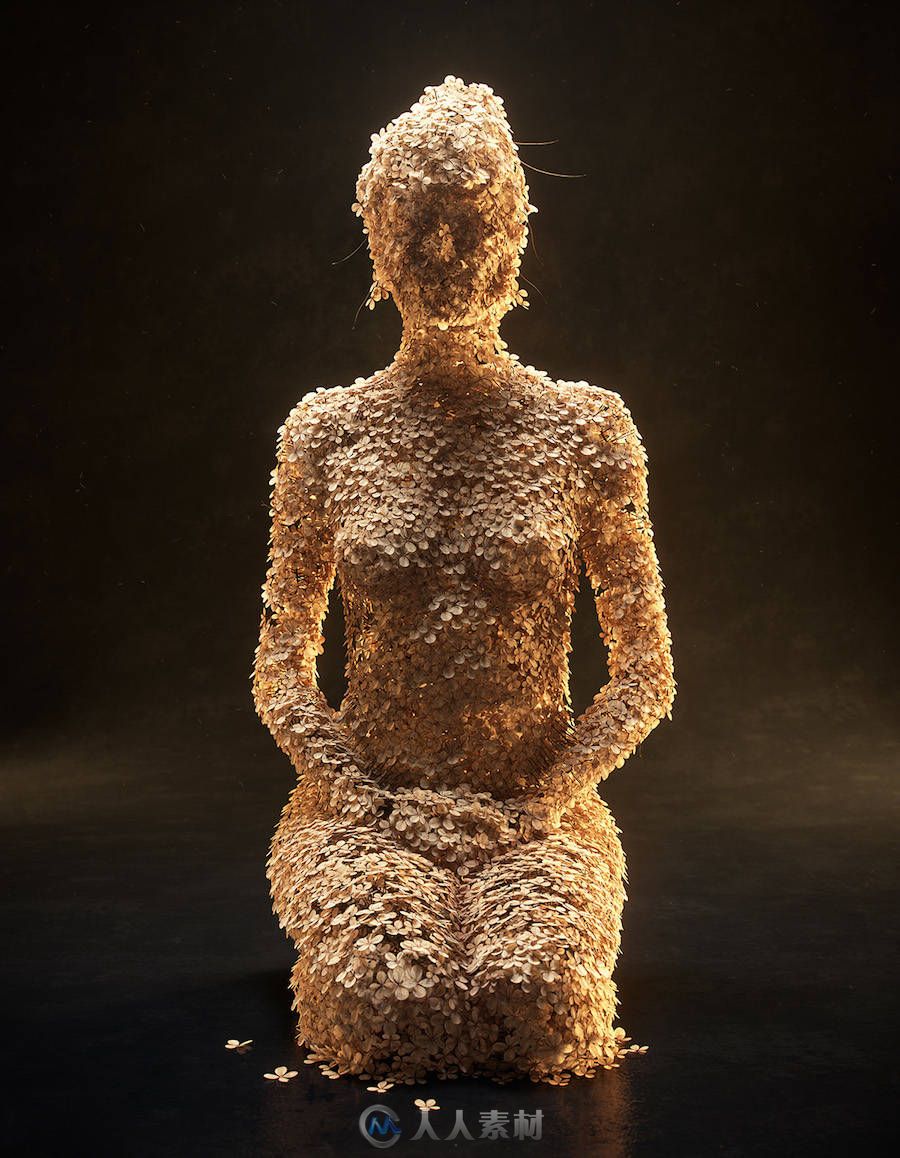 花瓣黏贴成的女人-Digital Woman Sculptures Shaped by Flowers