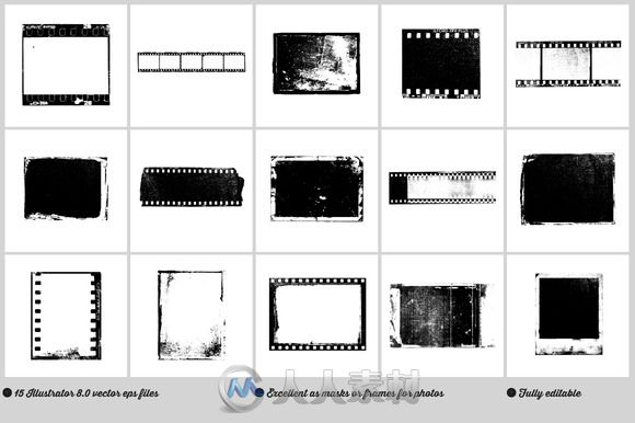 电影胶片风格平面素材合辑CM - 15 Vector Film Textures 94411