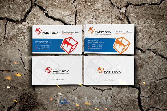 彩色印刷版商务名片PSD模板paint_box_business_card