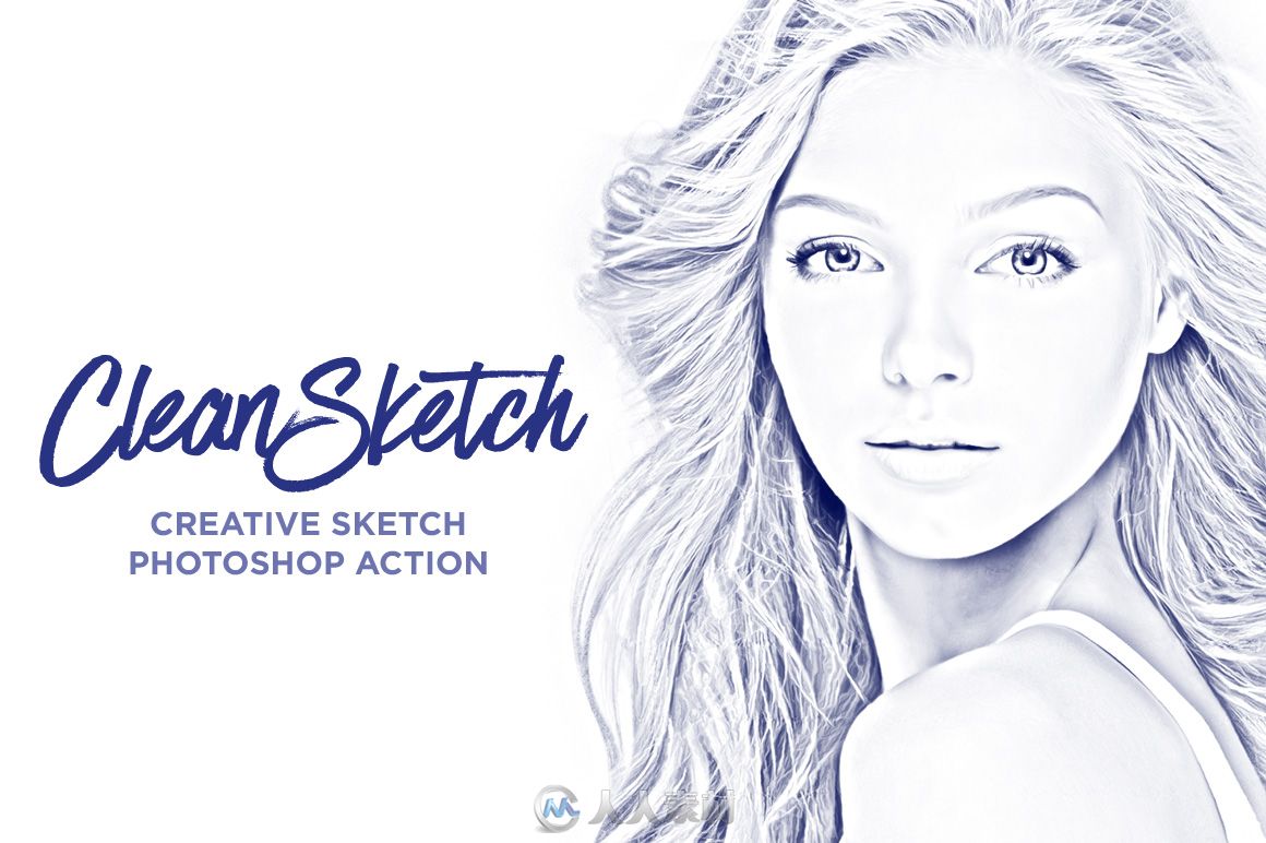 冰白人物肖像处理特效PS动作CleanSketch - Photoshop Action