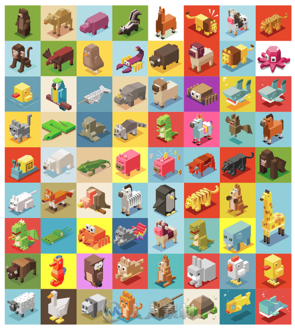 像素风格3D动物展示Ai模板Animals Isometric collection